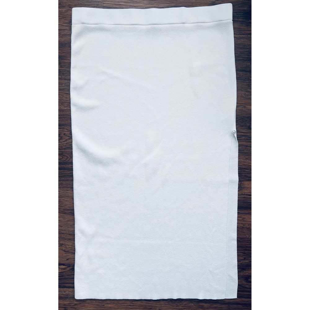 Wild Fable White Knit Midi Skirt XL Faux Pearl Accent Side Slit Column Skirt